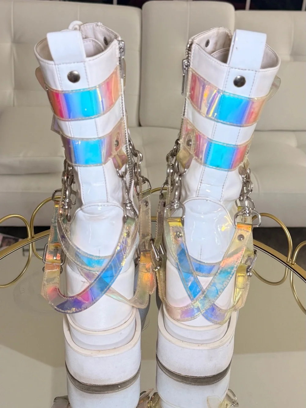 Cash Sold 📣 Women's Demonia Eternal 115 Triple Tiered Mid Calf Boot Size 7